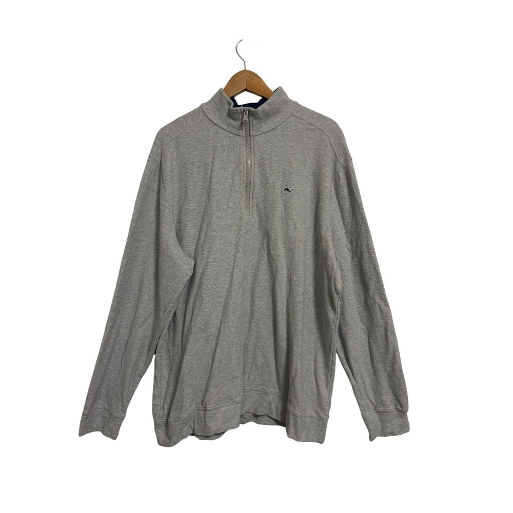 Vineyard Vines 1/4‎ Zip Pullover Mens XXL Gray Cotton Pique Whale Logo Sweater